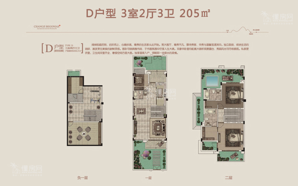 D户型 3室2厅3卫 205㎡
