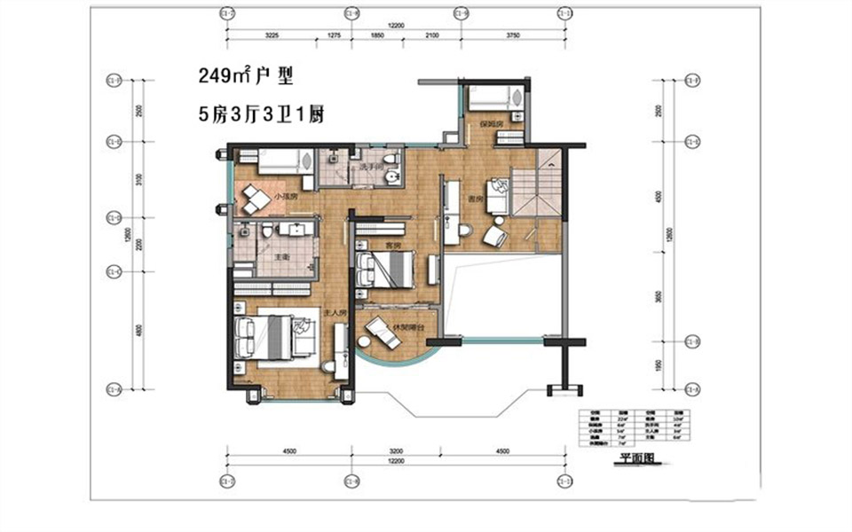 249㎡户型 5室3厅3卫1厨 