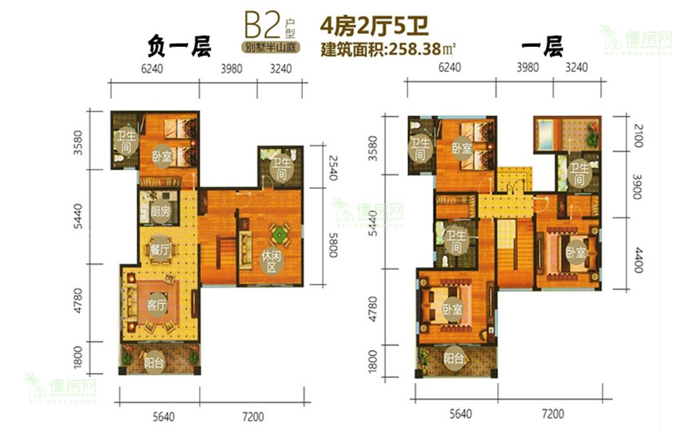 别墅半山庭B2户型 4房2厅5卫 258.38㎡