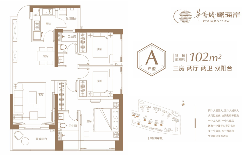 A户型 3房2厅2卫2阳台 