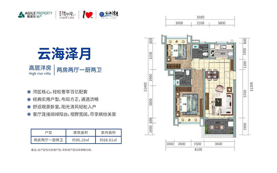 高层洋房 两房两厅一厨两卫
