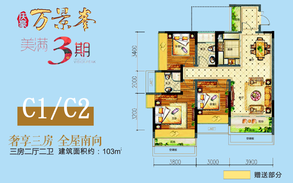 C1、C2户型 3房2厅2卫 