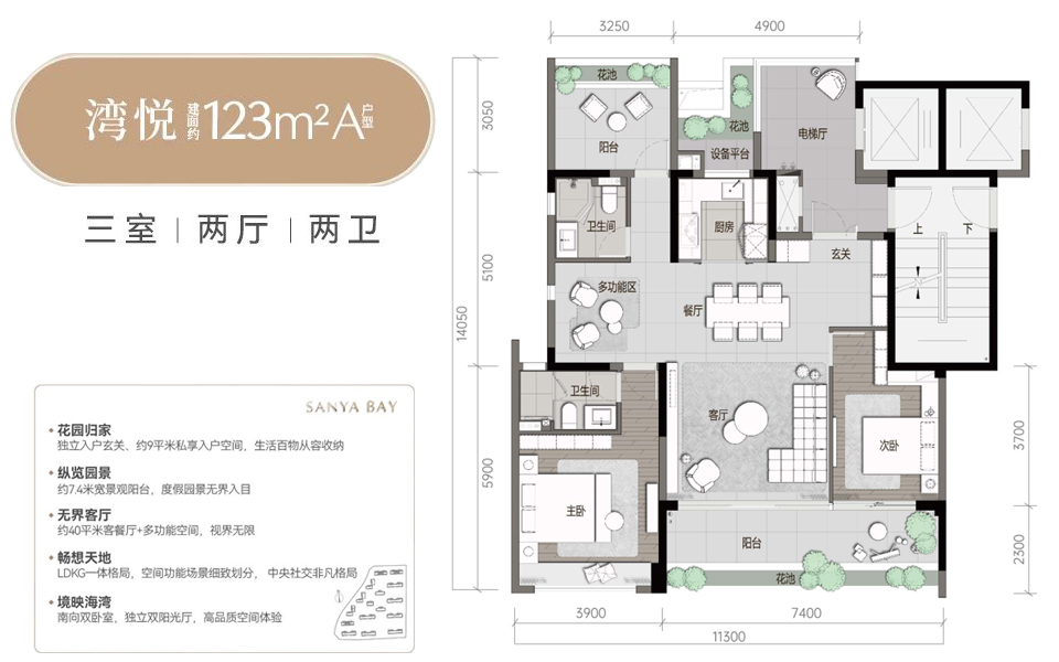 湾悦A户型 3房2厅2卫