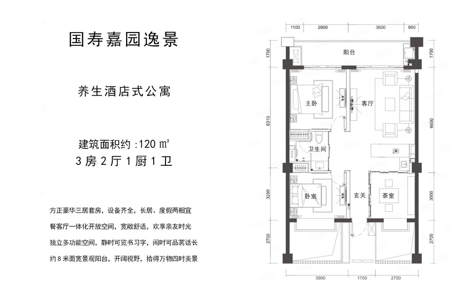 养生酒店式公寓 三房两厅一厨一卫