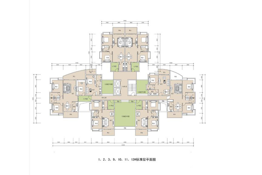 1、2、3、9、10、11、12#标准层平面图