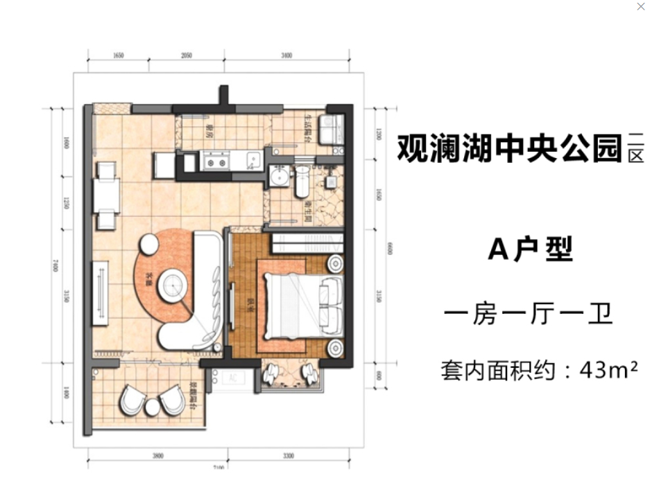 二区A户型 一房一厅一卫 