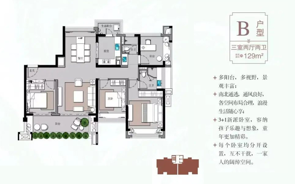 B户型 3房2厅2卫