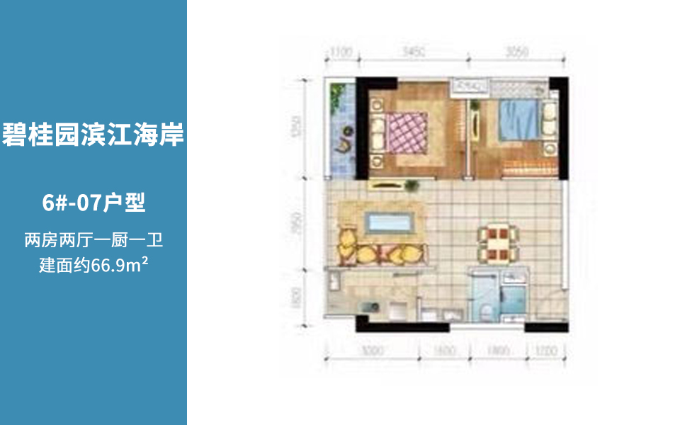 6#-07户型 两房两厅一卫 66.5㎡