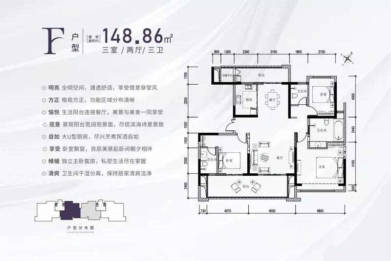 F户型 三房两厅