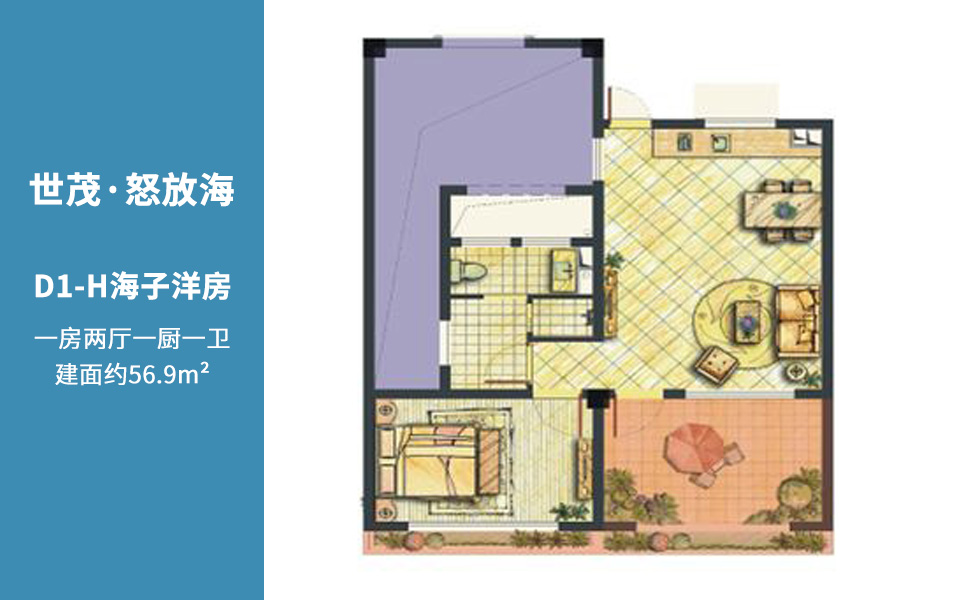 D1-H海子洋房户型图1室56.9㎡