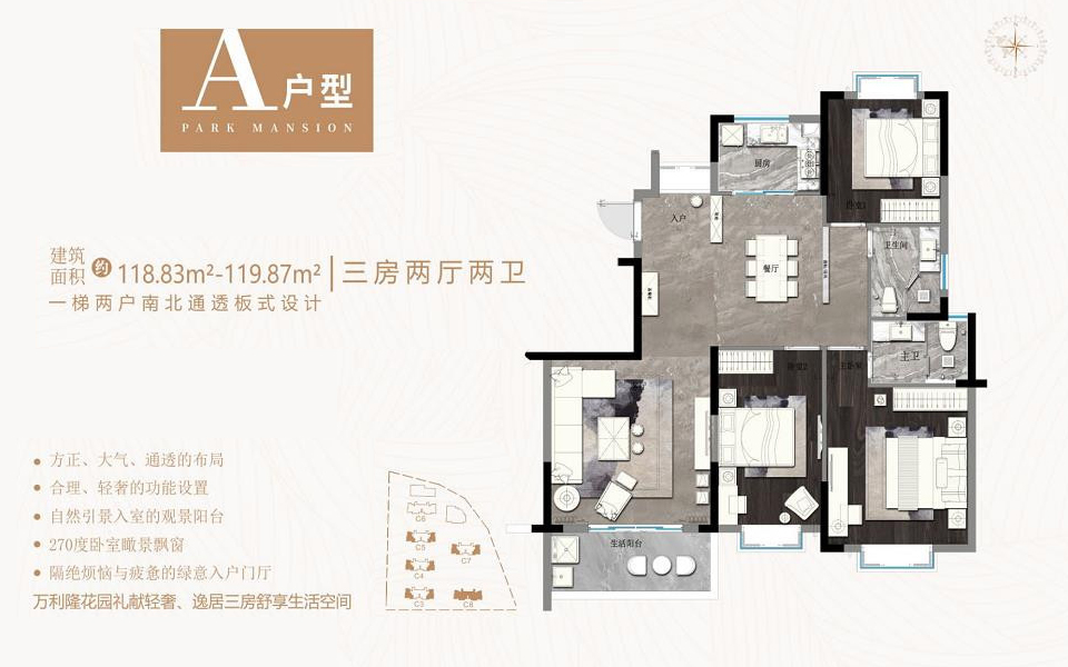 A户型 3房2厅2卫