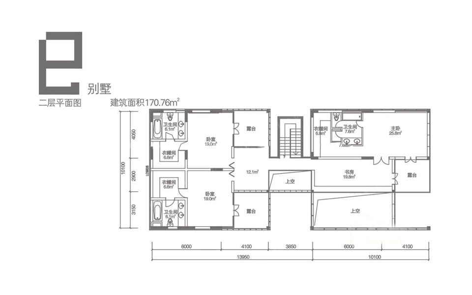 e别墅二层平面图 5房2厅