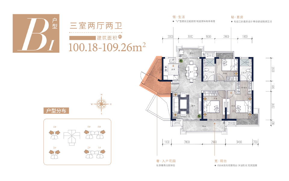 B1户型 三房两厅两卫 