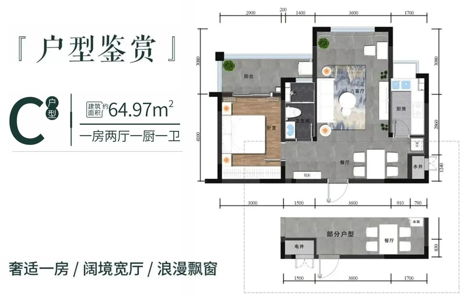 C户型 1房2厅1卫