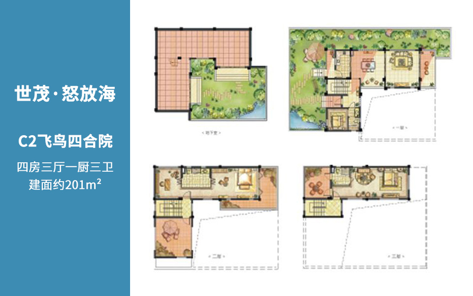 C2飞鸟四合院户型图4室201㎡