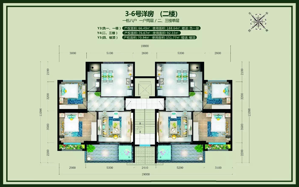 3-6号洋房 Y4户型二楼 建面76.67m&sup2;