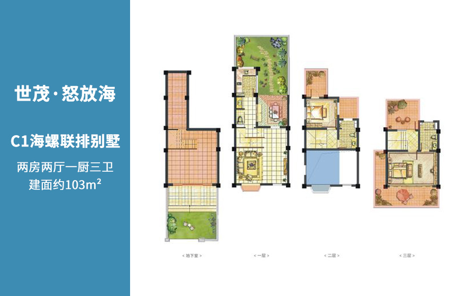 C1海螺联排别墅户型图2室两房两厅三卫103m&sup2;