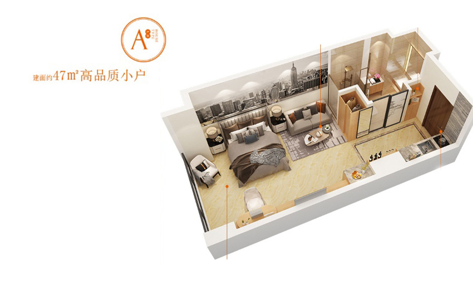 一房户型 一室一厅一卫 