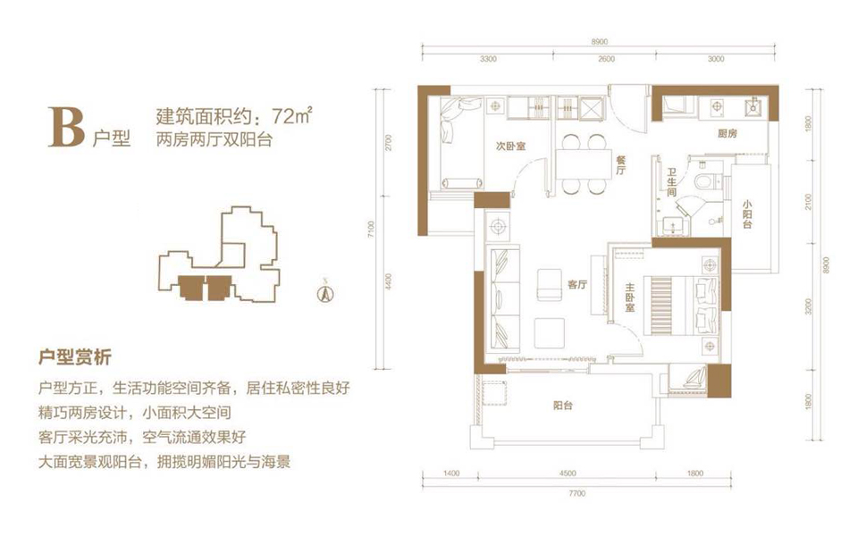 B户型 两房两厅双阳台 