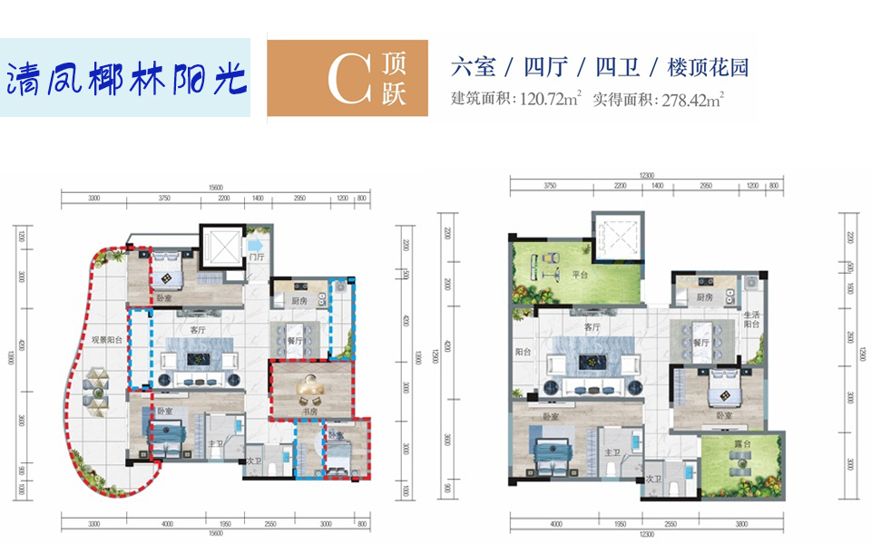C顶跃户型 6房4厅4卫1厨 
