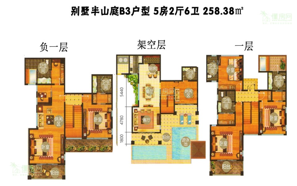 别墅半山庭B3户型 5房2厅6卫 258.38㎡