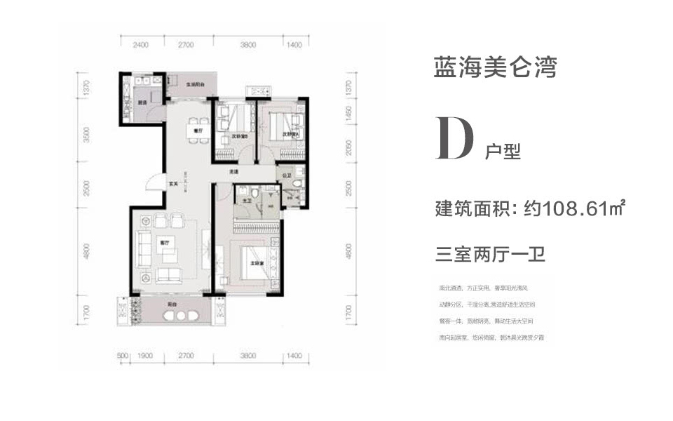 D户型  三房两厅一卫