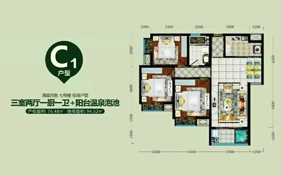 C1户型 3房2厅1卫