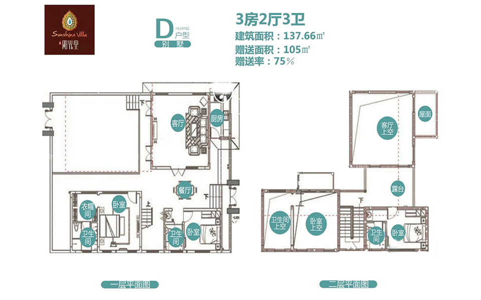 别墅D户型 3房2厅3卫1厨 