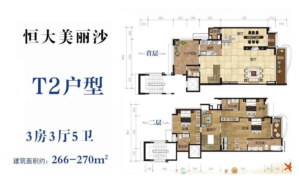 T2户型 三房三厅五卫 