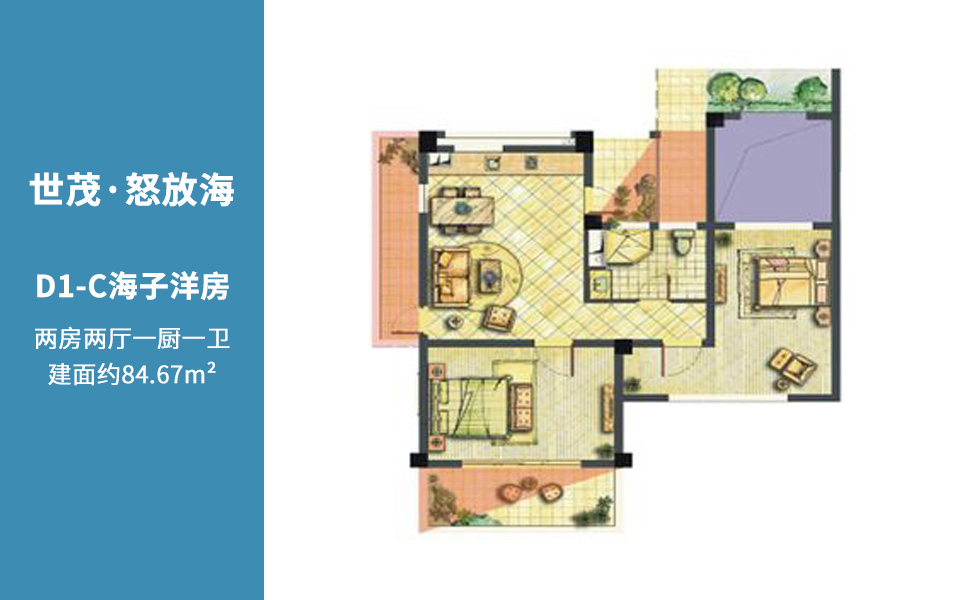 D1-C海子洋房户型图2室84.67㎡