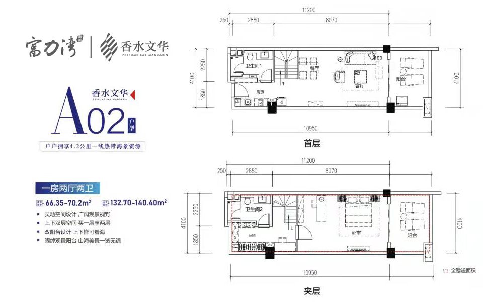 香水文华A02户型 一房两厅两卫