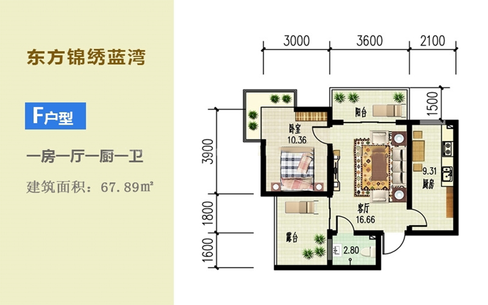 F户型 1房1厅1厨1卫 67.89㎡