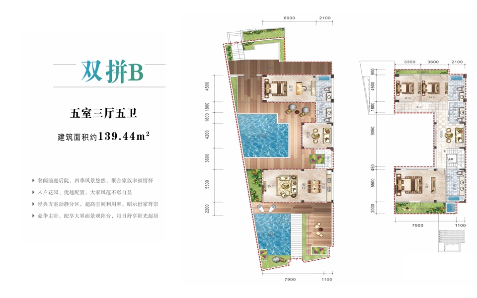 君庭双拼B户型 五室三厅五卫