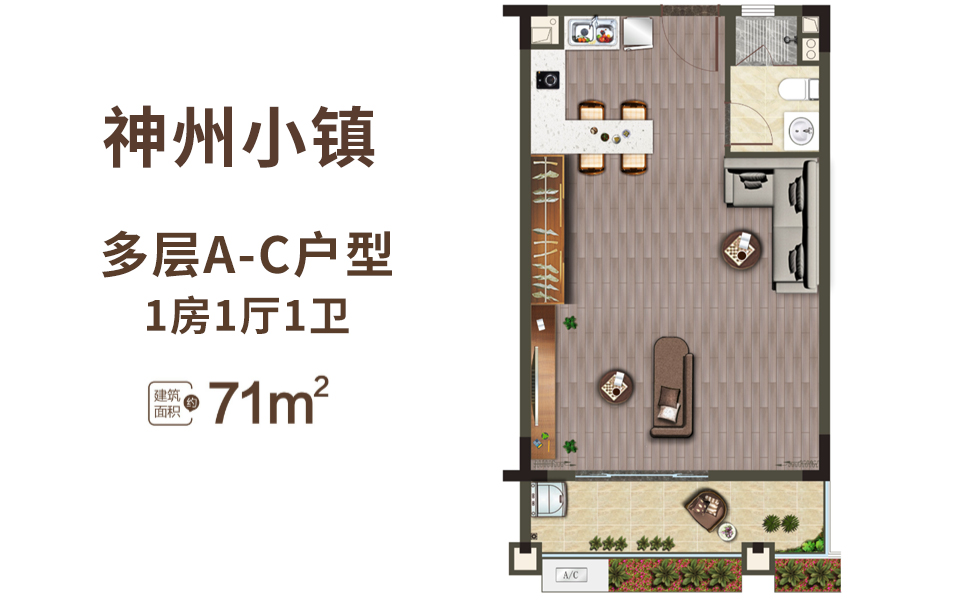 神州小镇 多层A-C户型1房1厅1卫