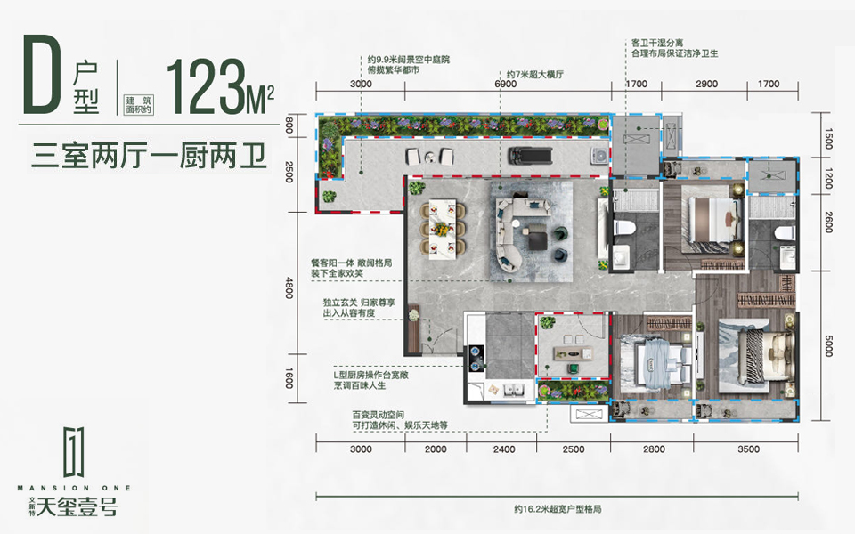 D户型 3房2厅2卫