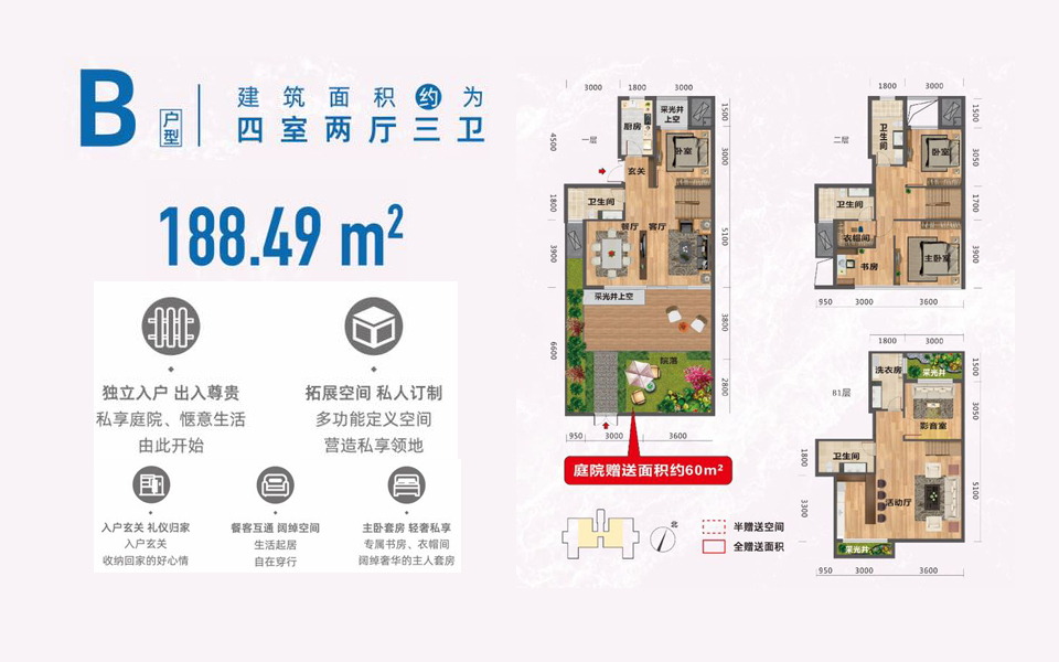 B户型 四房两厅三卫 