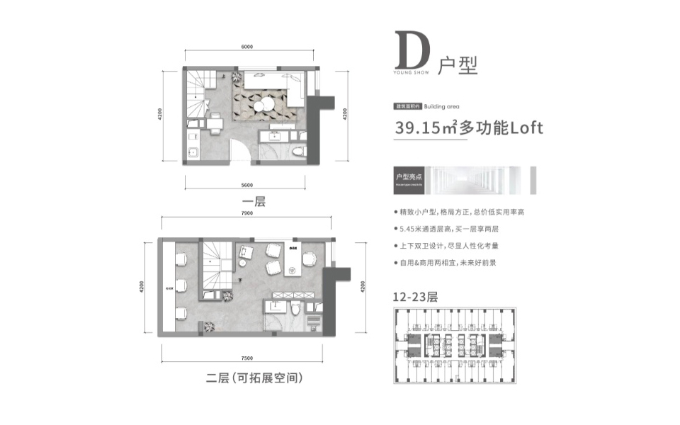 loftD户型 一房一厅两卫