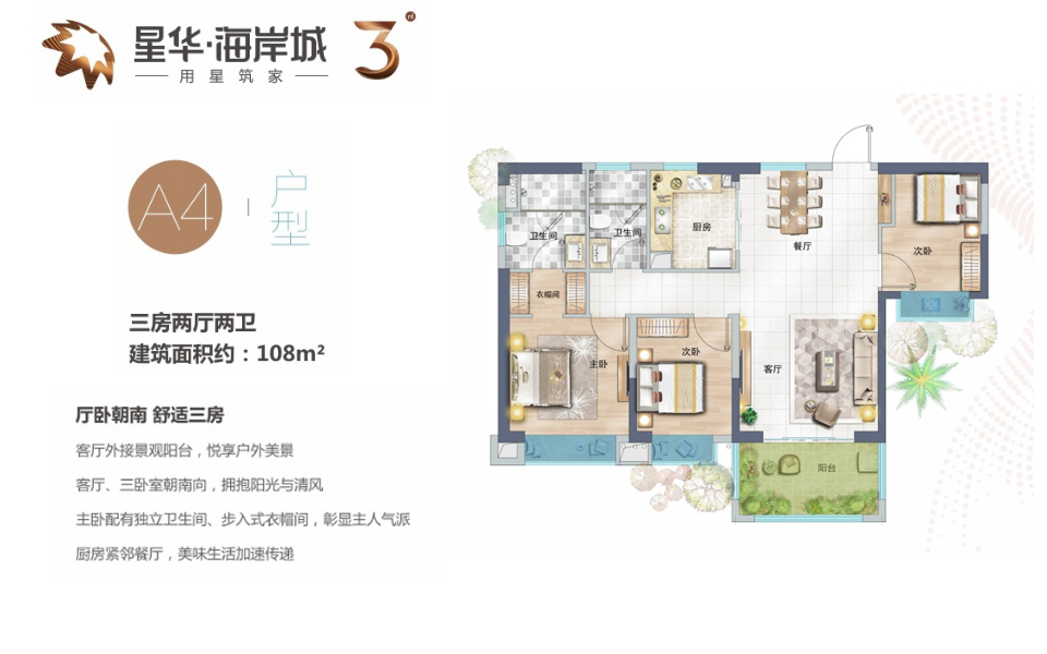 三期A4户型 3房2厅2卫