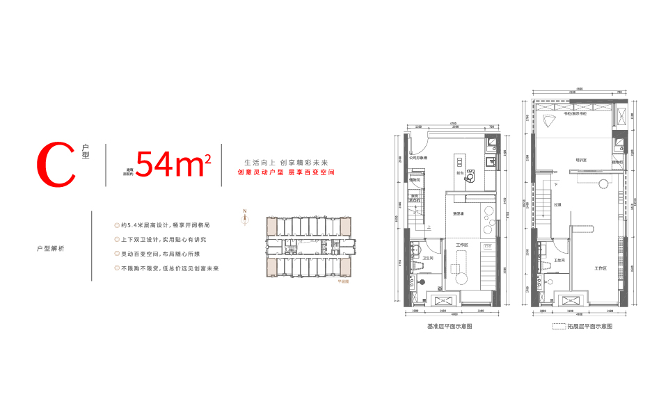 C户型 3室2卫 54