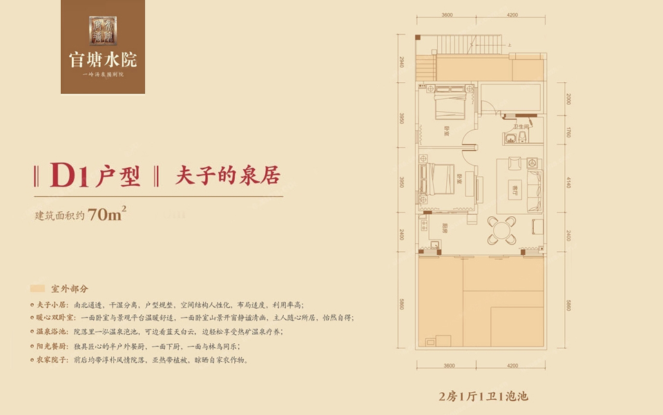 官塘水院D1户型 2室1厅1卫  建筑面积70㎡