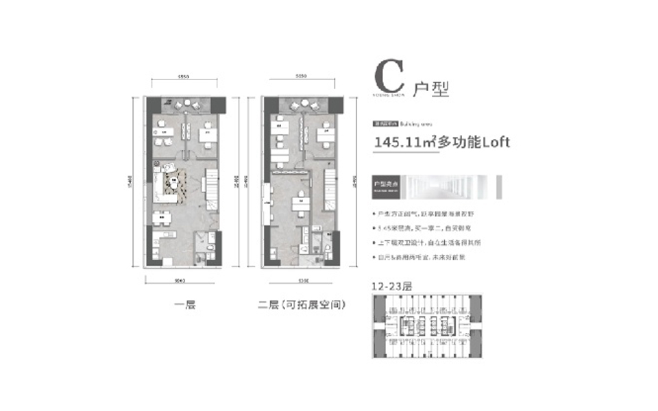 loftC户型 四房两厅两卫 