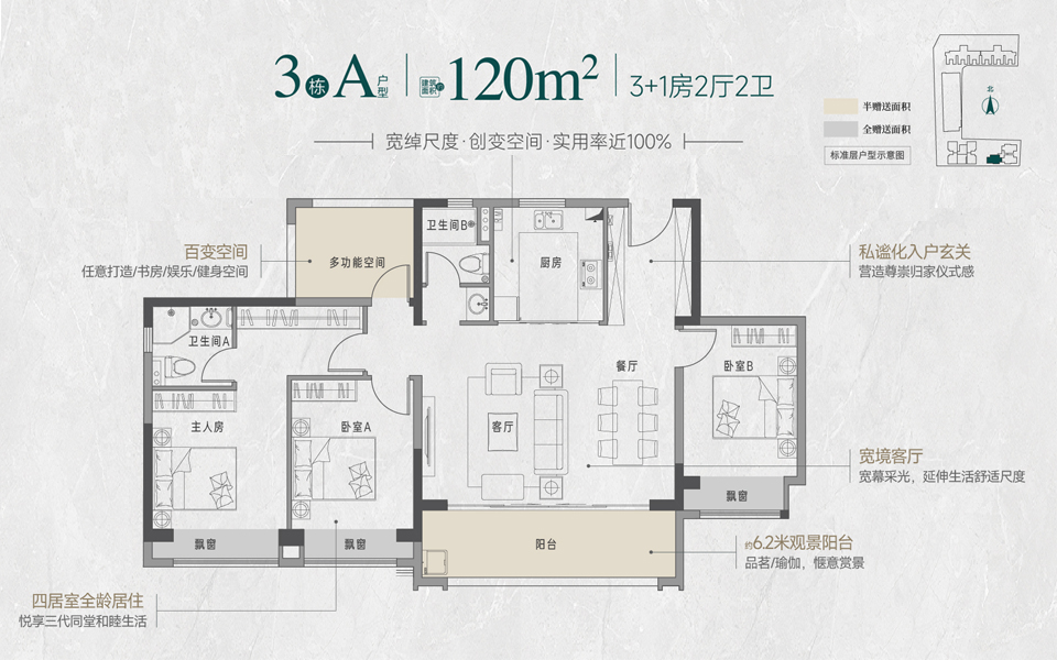 3栋A户型3+1房2厅2卫