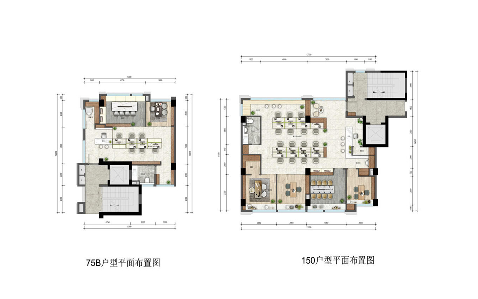 75、150㎡办公布置