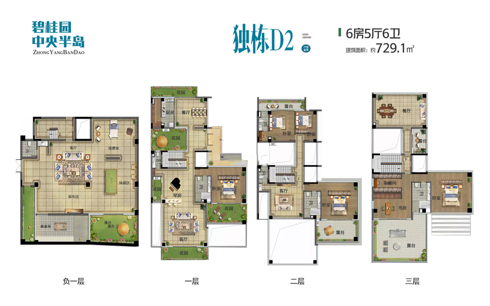 独栋D2户型 6房5厅1厨6卫 