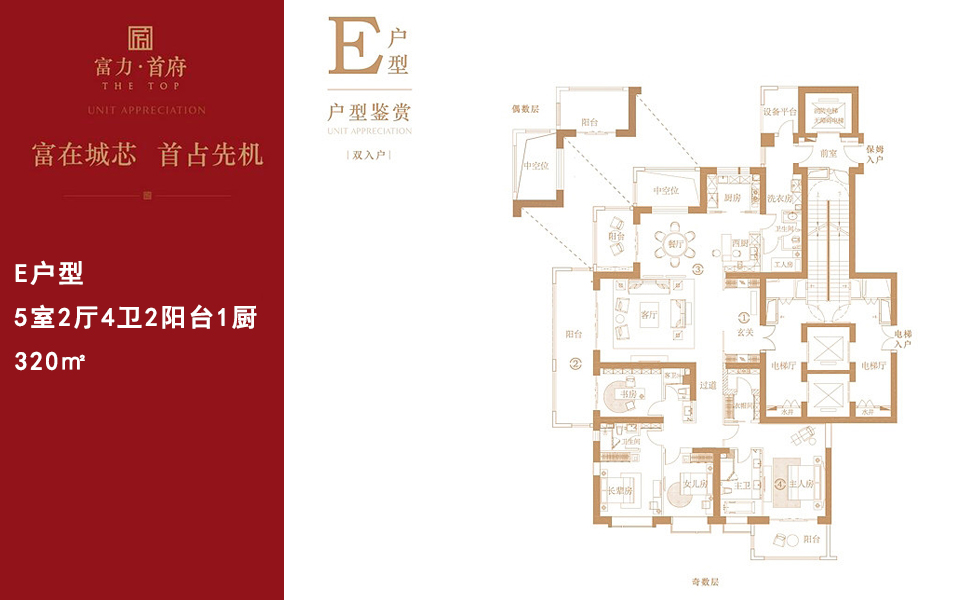 E户型 5室2厅4卫2阳台1厨