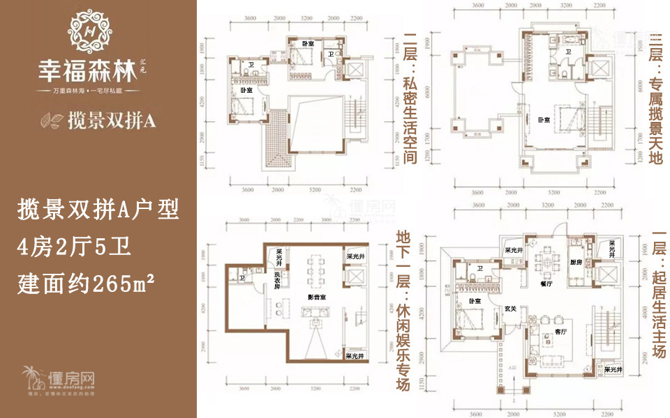 揽景双拼A户型 4房2厅5卫 建面约265m&sup2;