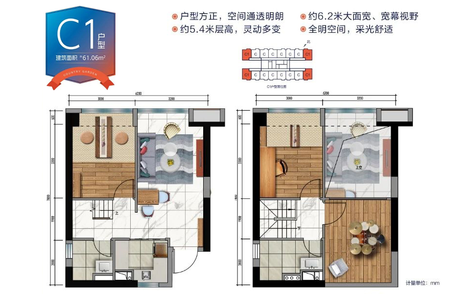 C1户型 3室1厅2卫