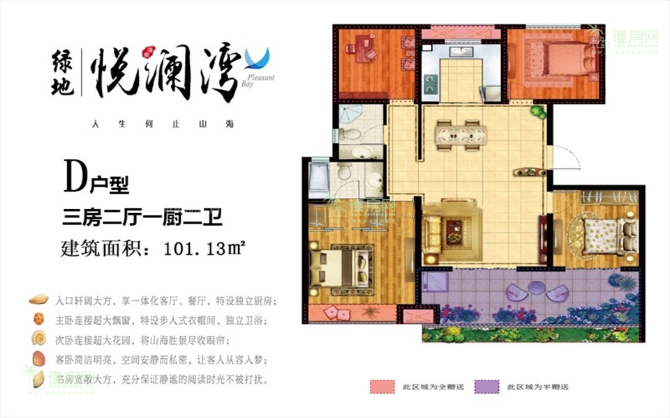 洋房D户型 3房2厅1厨2卫