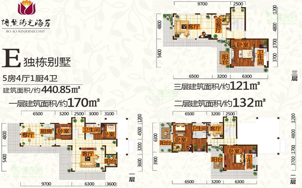 E户型独栋 5房4厅1厨4卫 440.85㎡