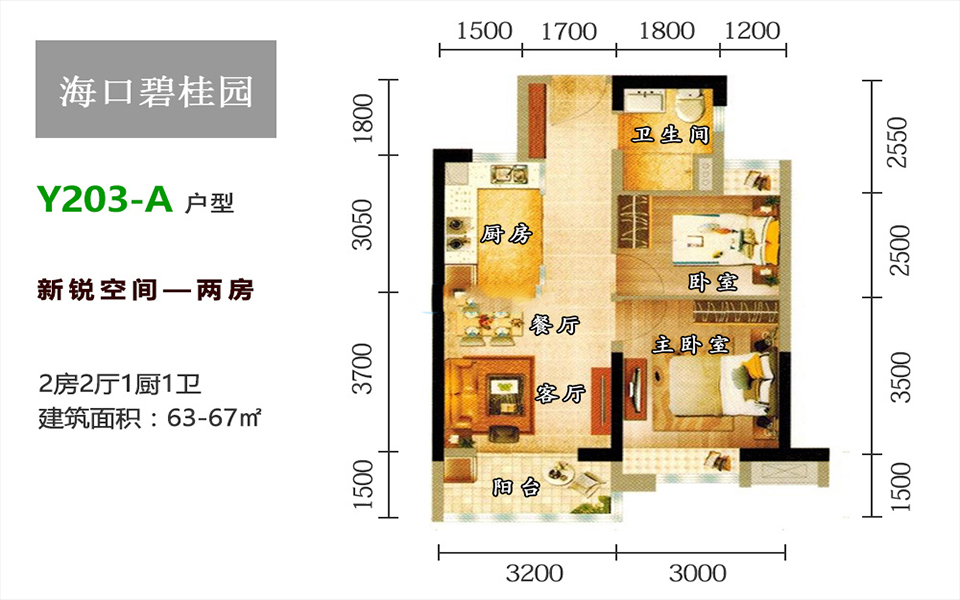 Y203-A户型 2房2厅1厨1卫